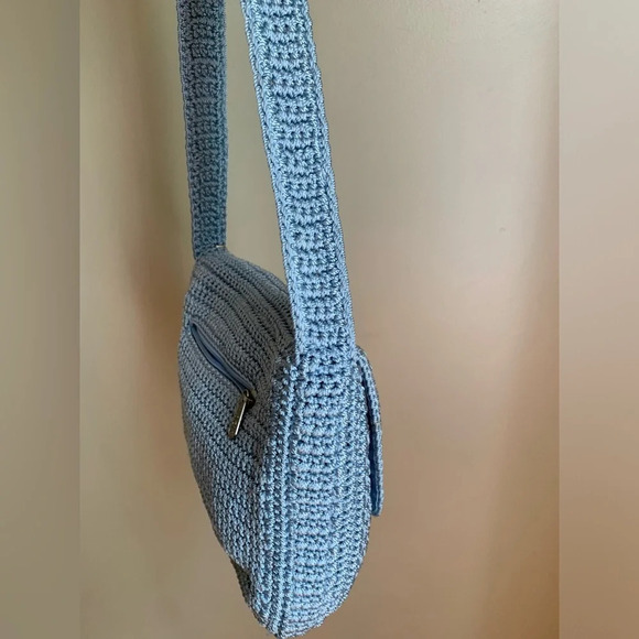 The sak knitted crochet y2k purse, light blue knit shoulder bag mini - Picture 5 of 9